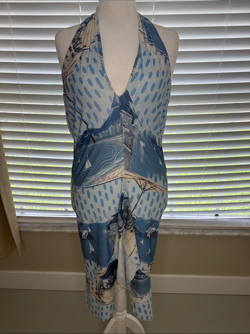 Blue and White Nautical Print Halter swimsuit